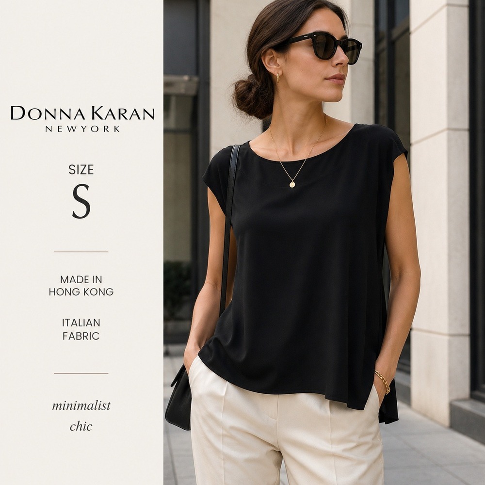 Vintage Donna Karan NY Black Label Sheer Blouse Elegant S Italian Jersey Chic